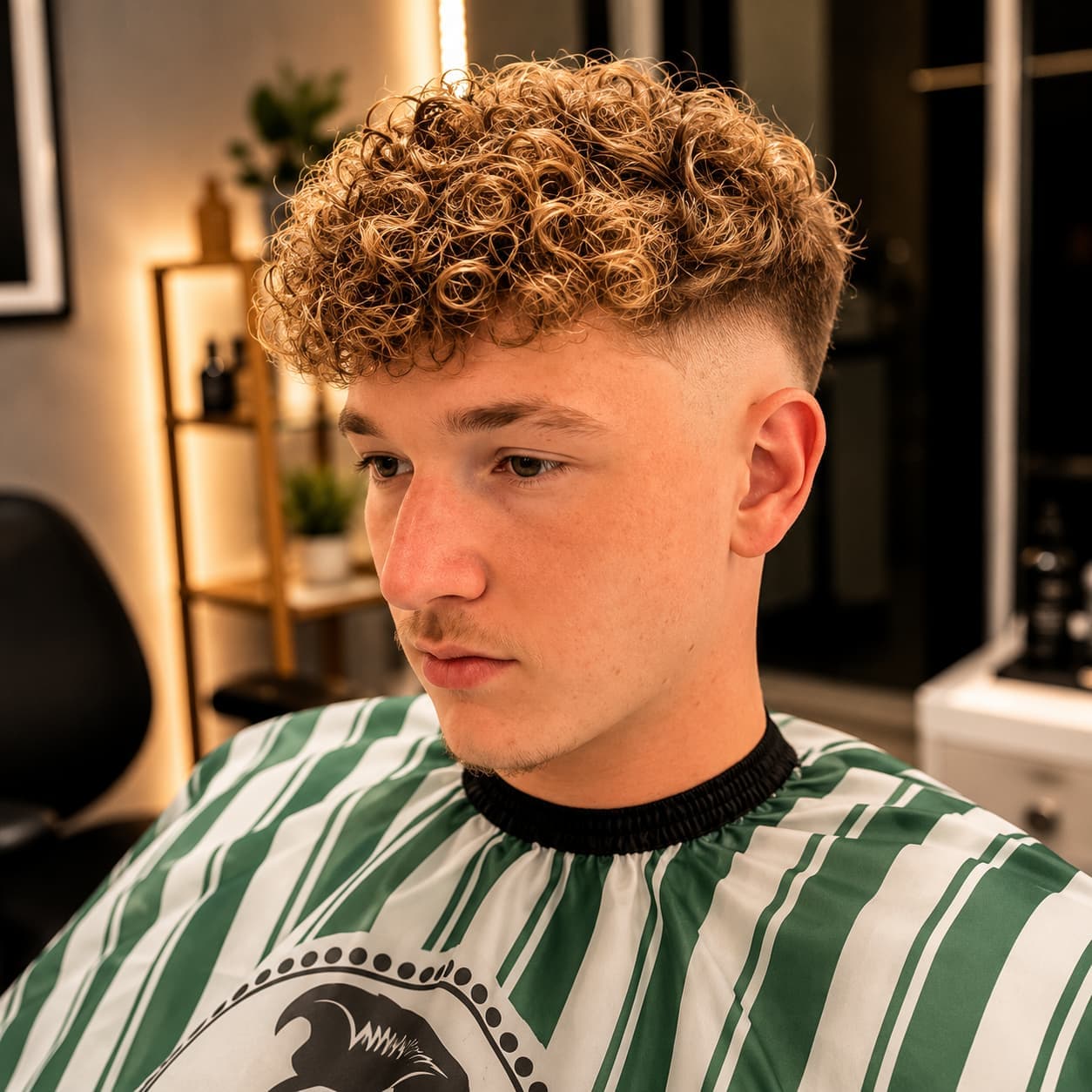 Curly skin fade haircut at Mana Fade Studio Hobart