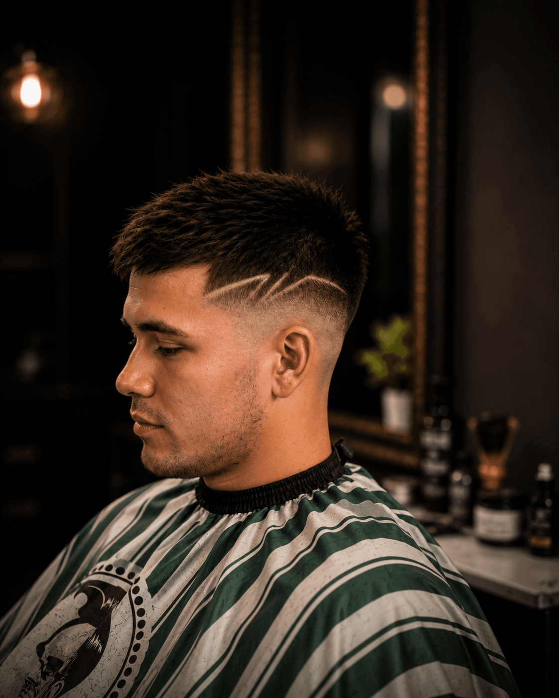 Haircut with lines at Mana Fade Studio Hobart