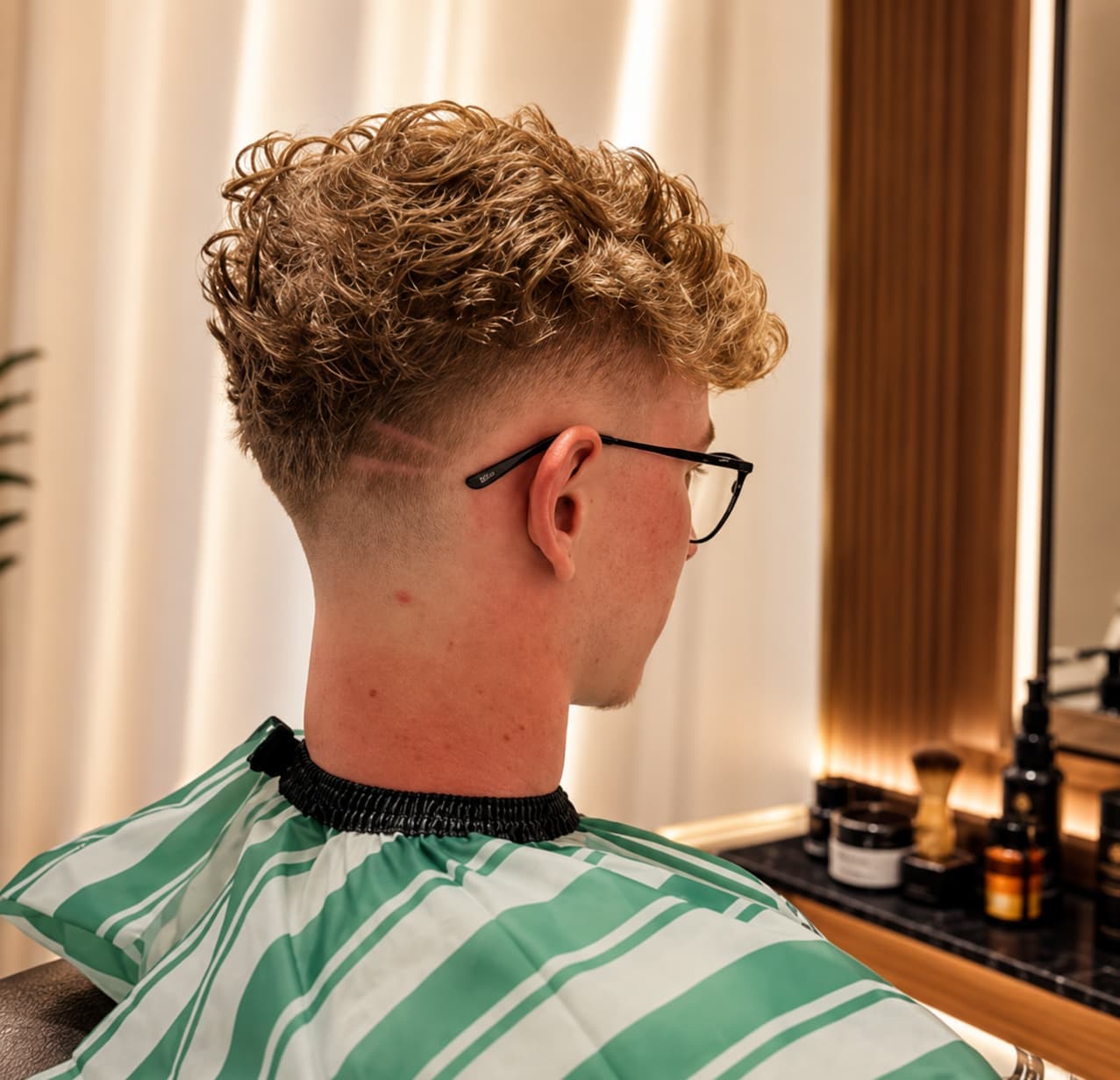 Modern curly fade haircut at Mana Fade Studio Hobart